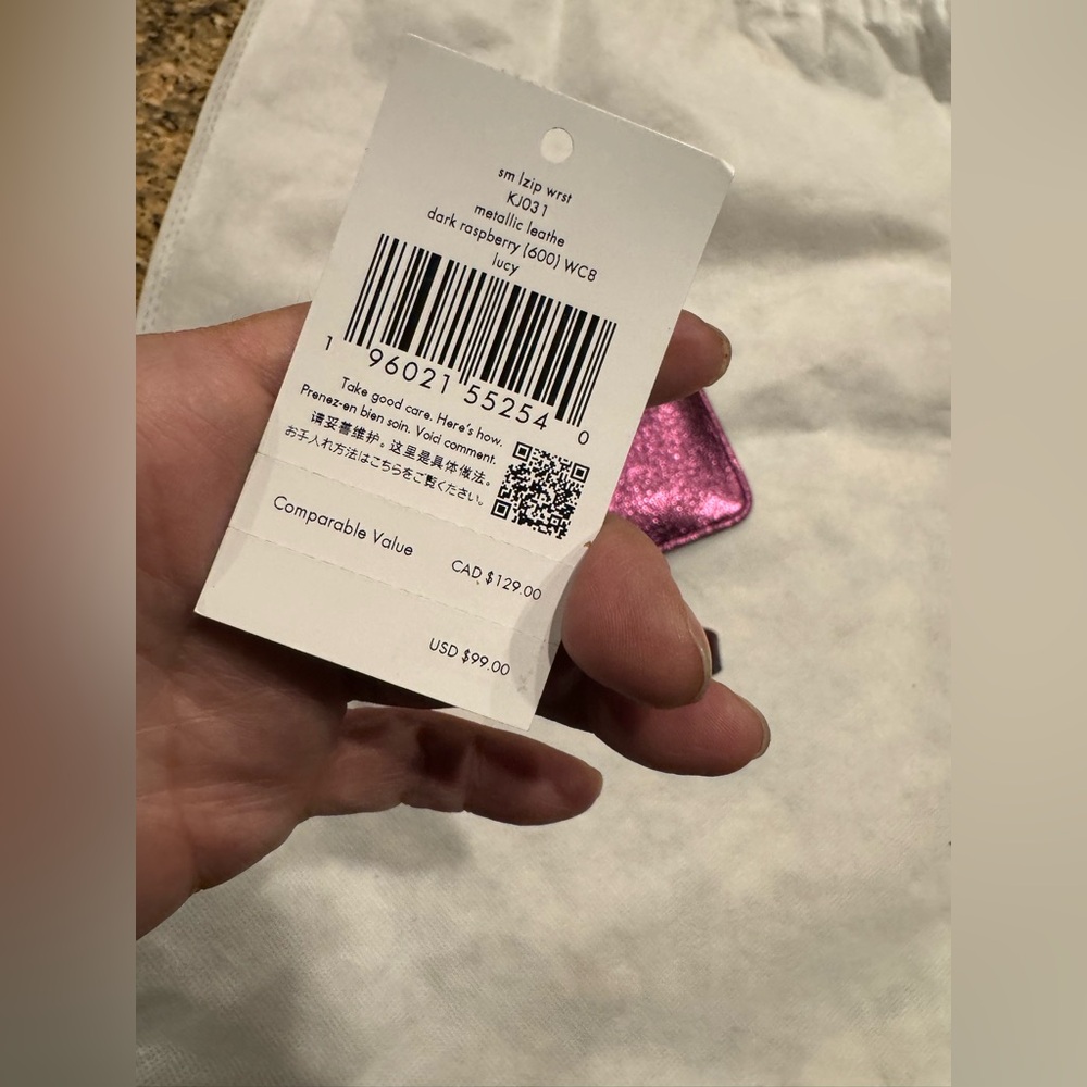 Kate Spade Lucy Small L-zip Wristlet  Raspberry Metallic Leather NWT - Picture 7 of 7